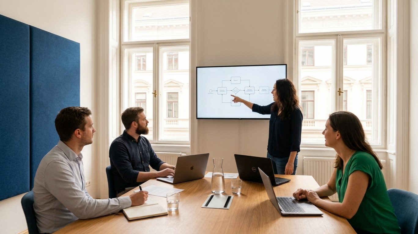 KI-Schulung im Team: gemeinsame Arbeit an einem echten Ablauf, Wien